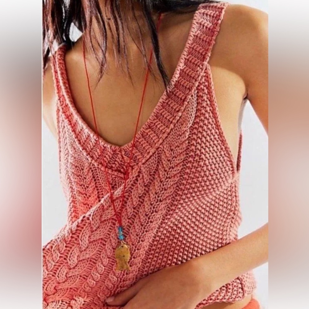 Free People Coral Cable Knit V-Neck Tank